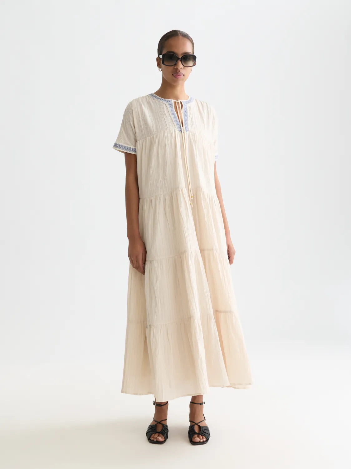 Cotton Crepe Ankle Length Caftan Dress