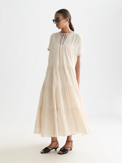 Cotton Crepe Ankle Length Caftan Dress
