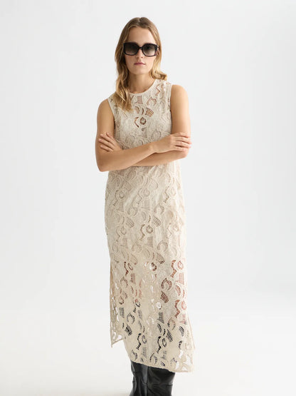 Flame Embroidery Midi Dress
