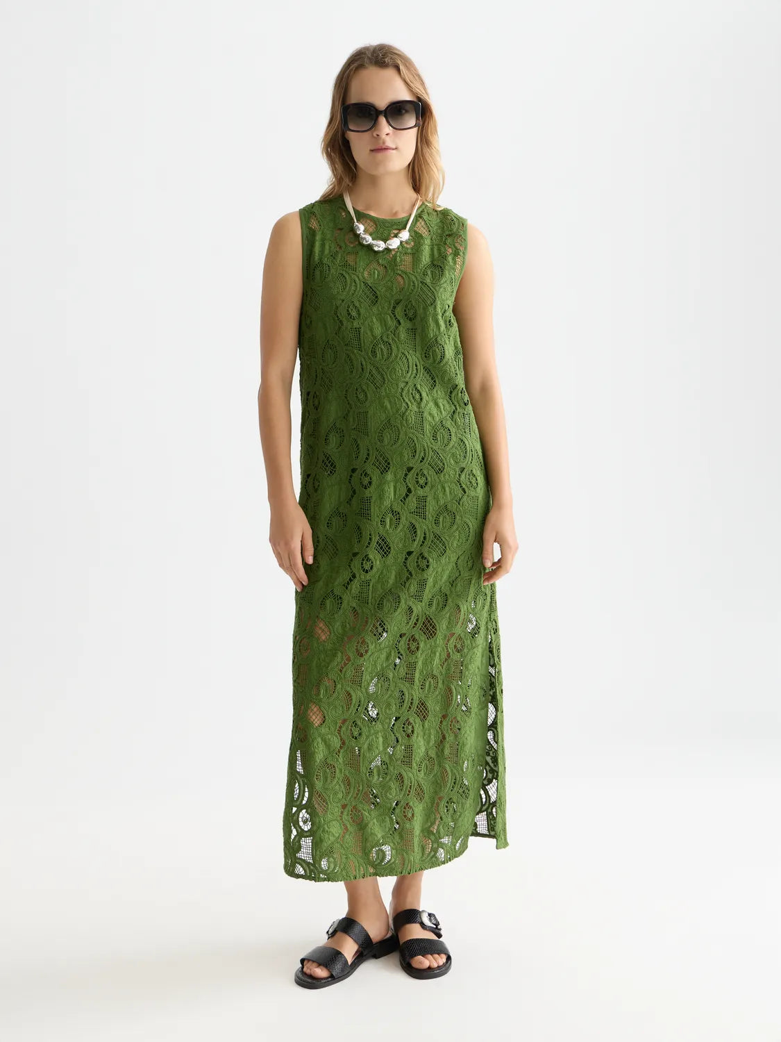 Flame Embroidery Midi Dress