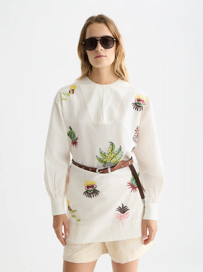 Embroidered Short Bib Dress