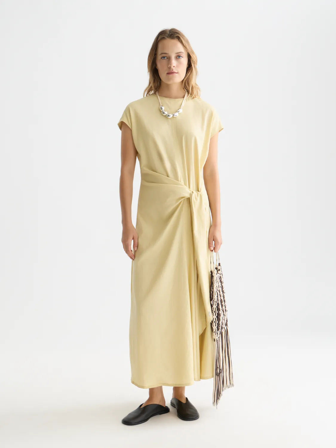 Relaxed Linen Blend Ankle Length Tie Dress