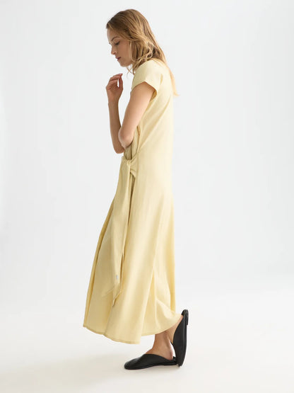 Relaxed Linen Blend Ankle Length Tie Dress