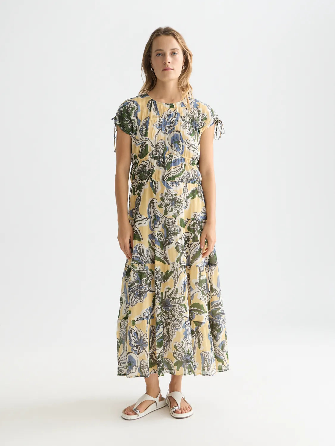 Tiered Printed Chiffon Midi Dress