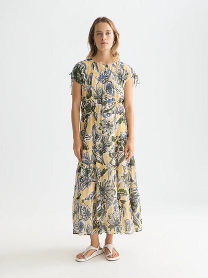 Tiered Printed Chiffon Midi Dress