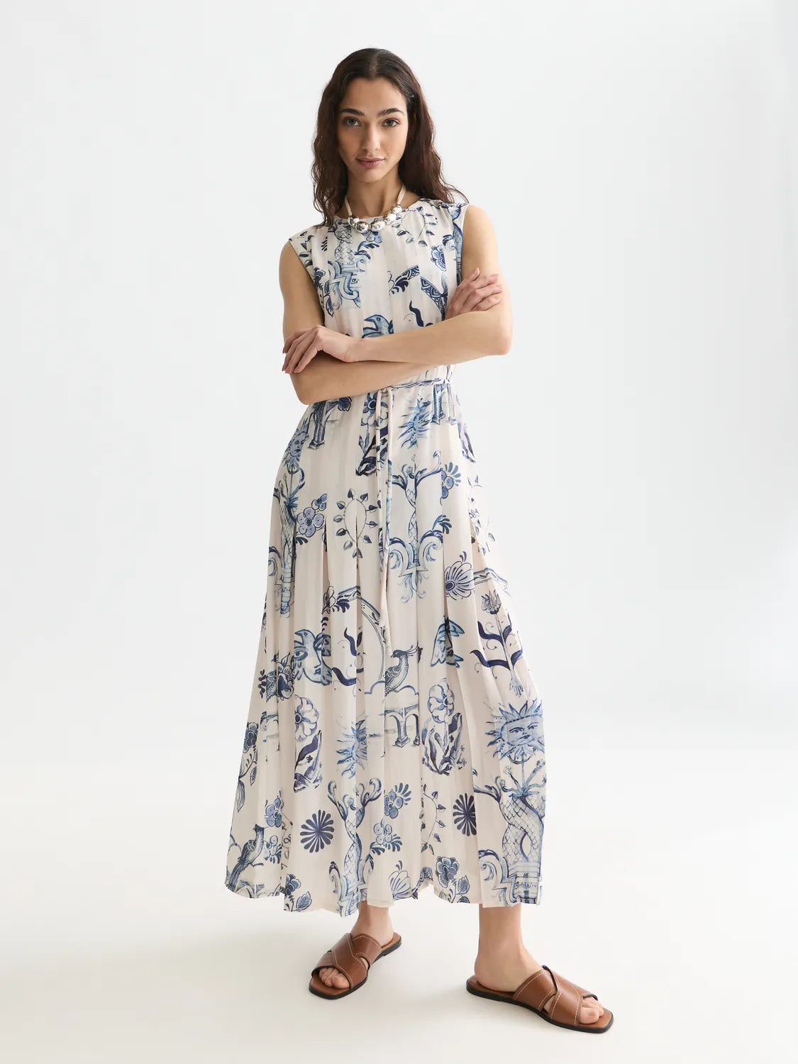 Scotch & Soda x Royal Delft Printed Pleated Ankle Length Dress