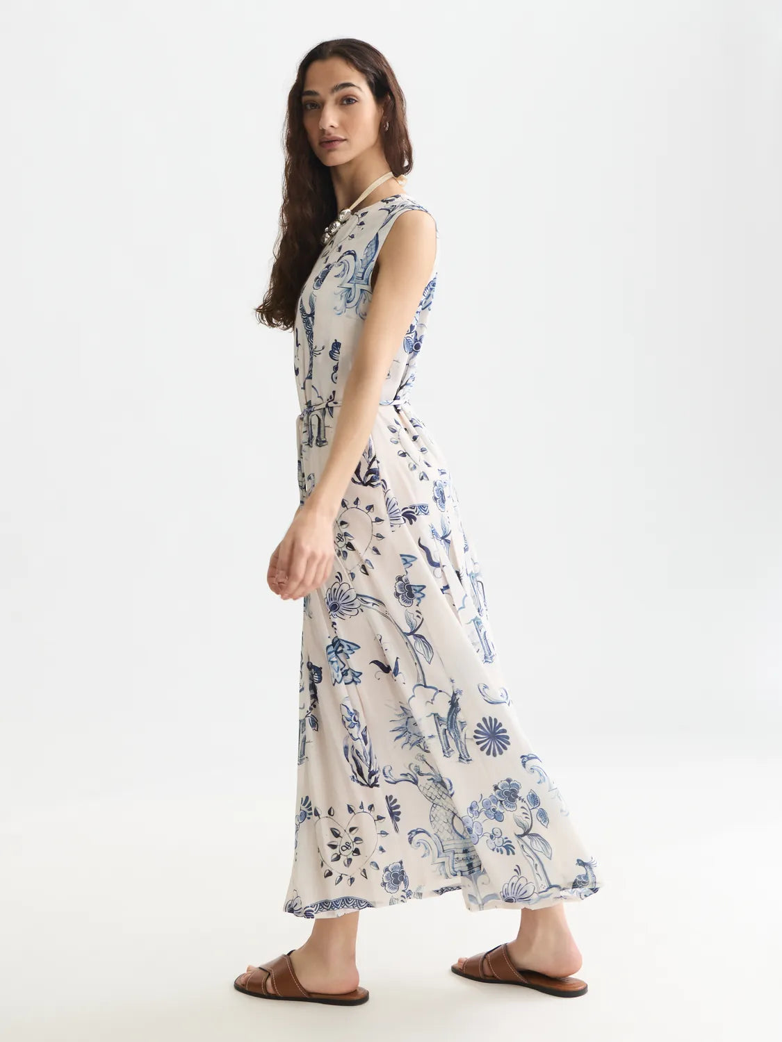 Scotch & Soda x Royal Delft Printed Pleated Ankle Length Dress