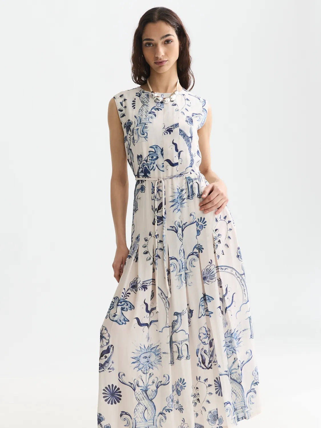 Scotch & Soda x Royal Delft Printed Pleated Ankle Length Dress