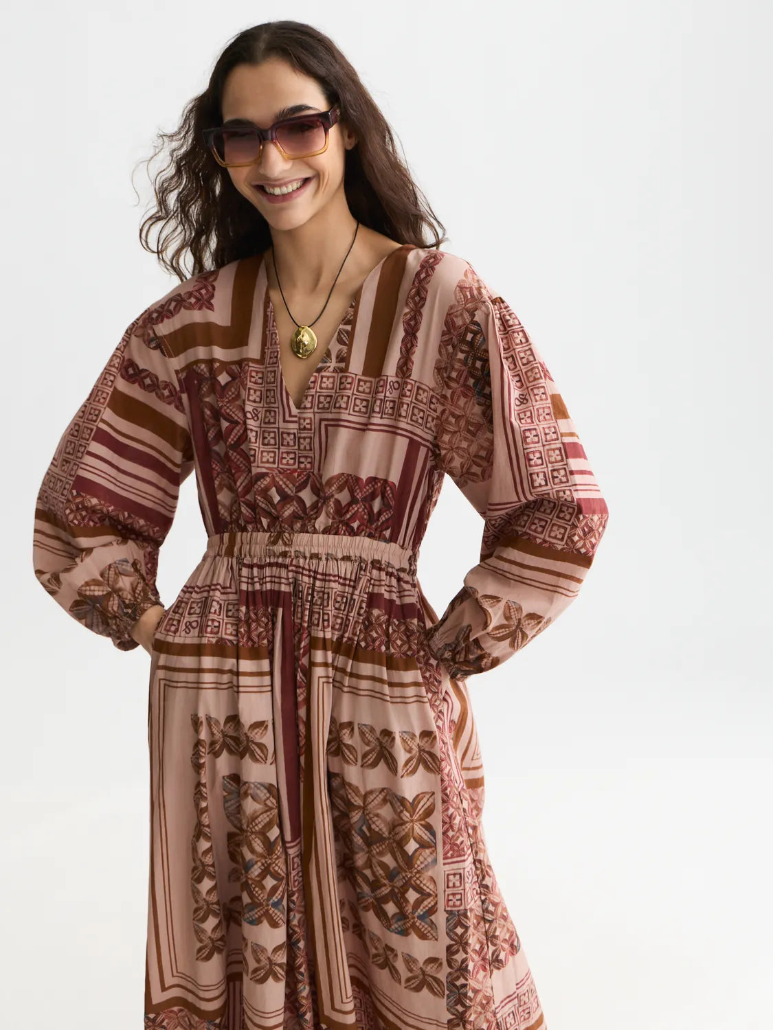 Printed V-Neck Maxi Dress
