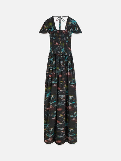 Printed Smocked Ankle Length Dress