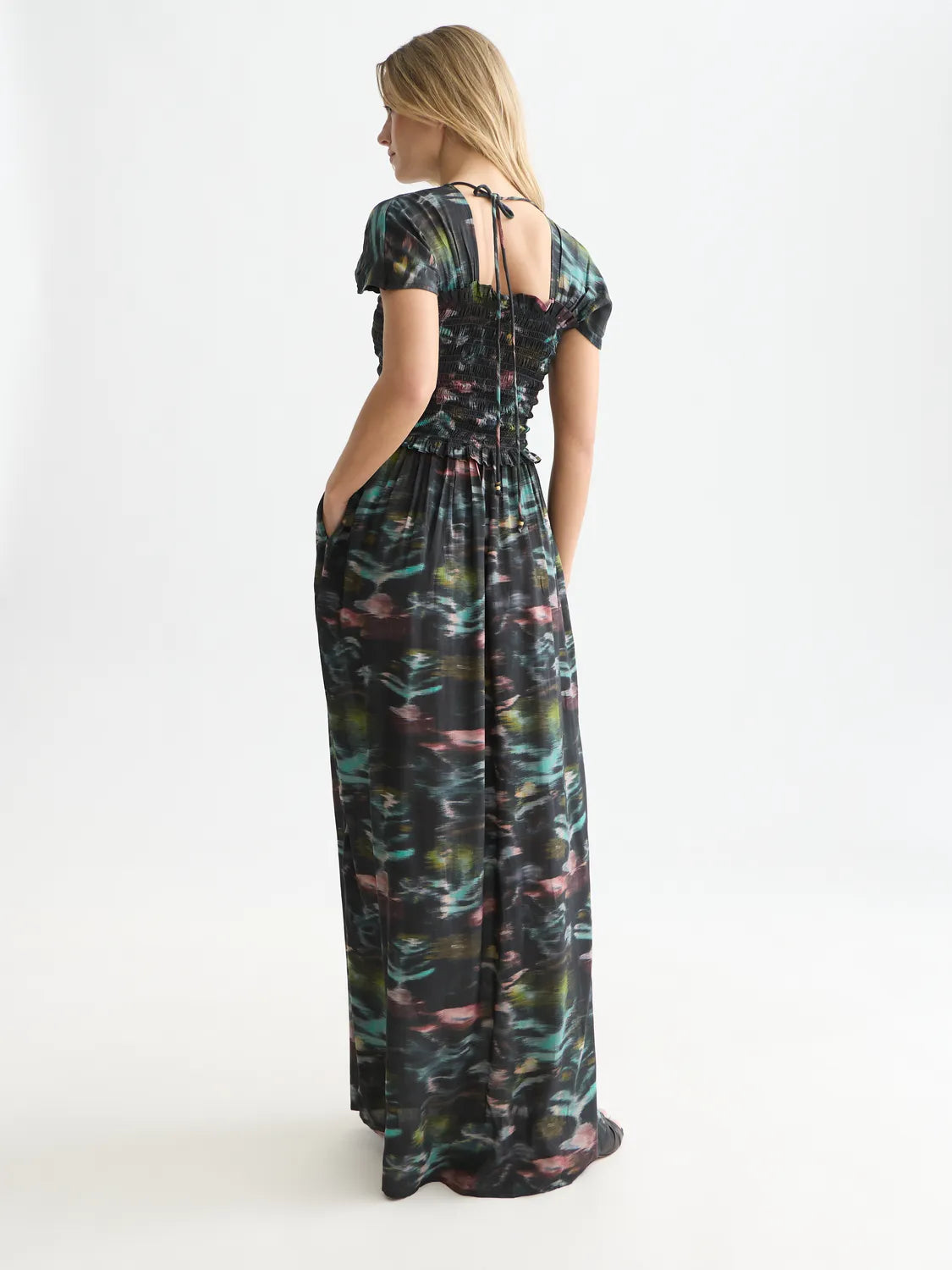 Printed Smocked Ankle Length Dress