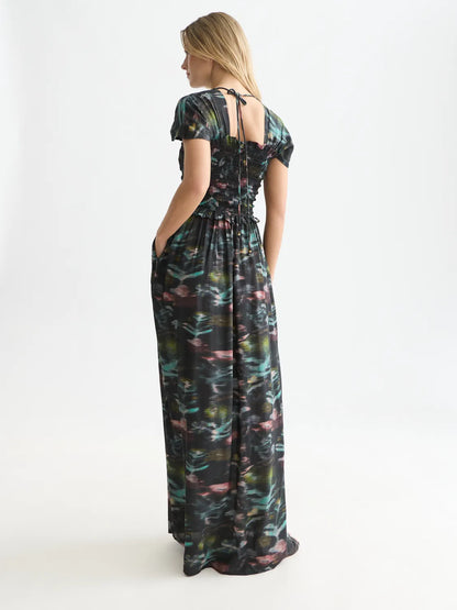 Printed Smocked Ankle Length Dress