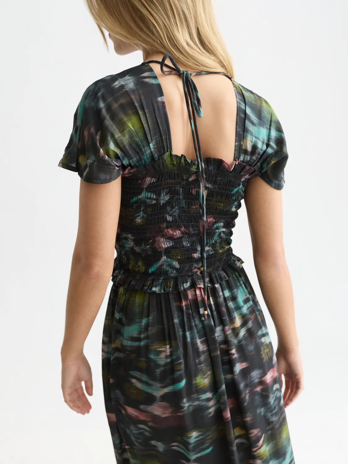 Printed Smocked Ankle Length Dress