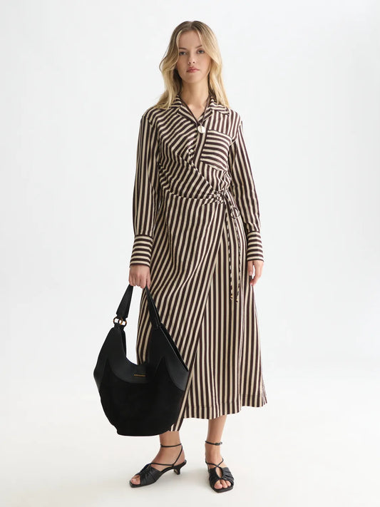 Striped Wrap Ankle Length Dress