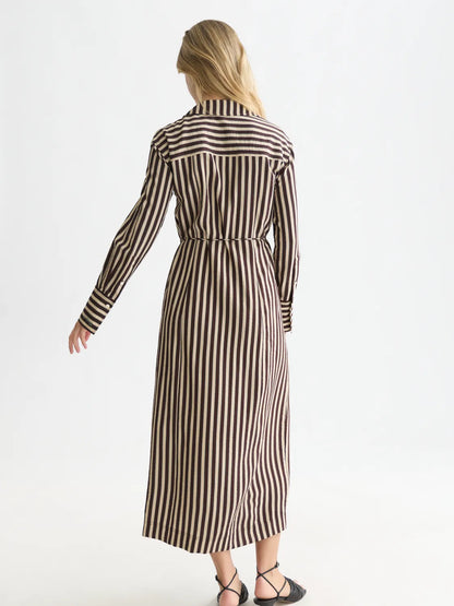 Striped Wrap Ankle Length Dress