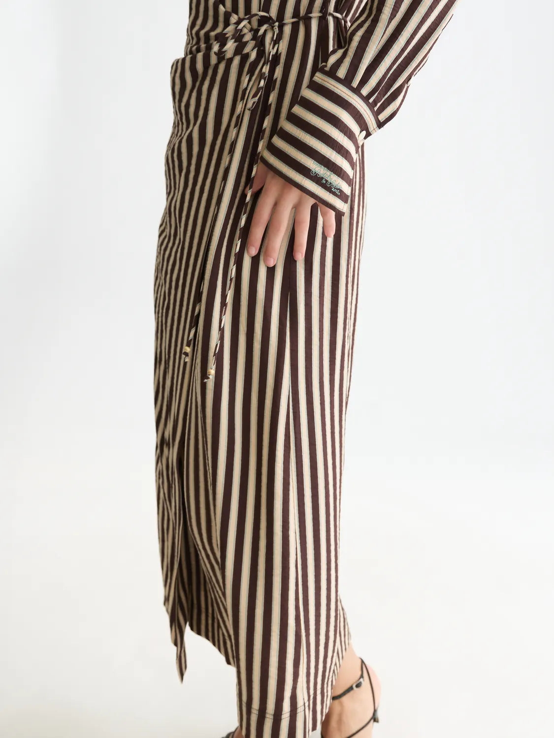 Striped Wrap Ankle Length Dress