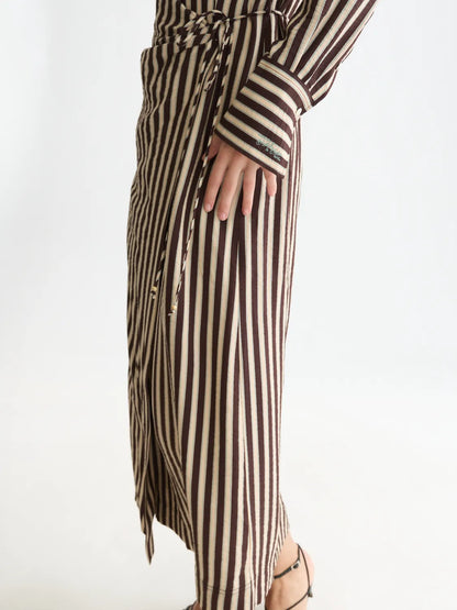 Striped Wrap Ankle Length Dress