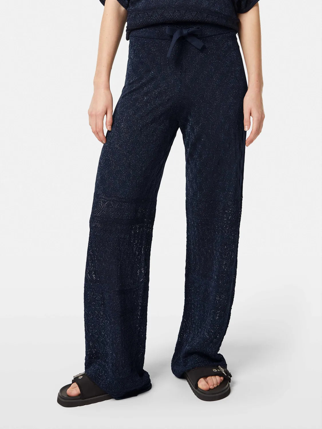 Metallic Pointelle Knit Trouser