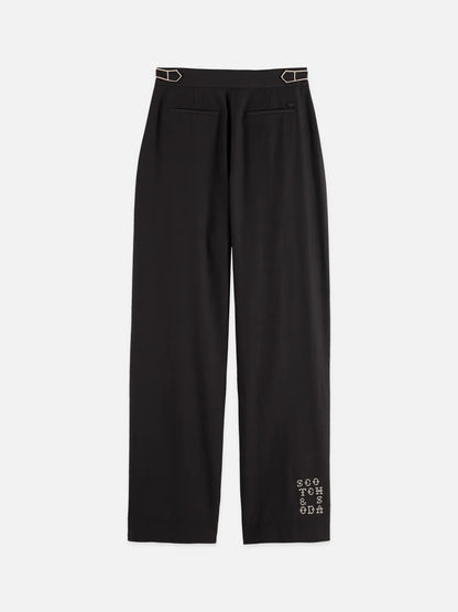 Quinn - Mid Rise Wide Leg Pants With Cross-Stitching