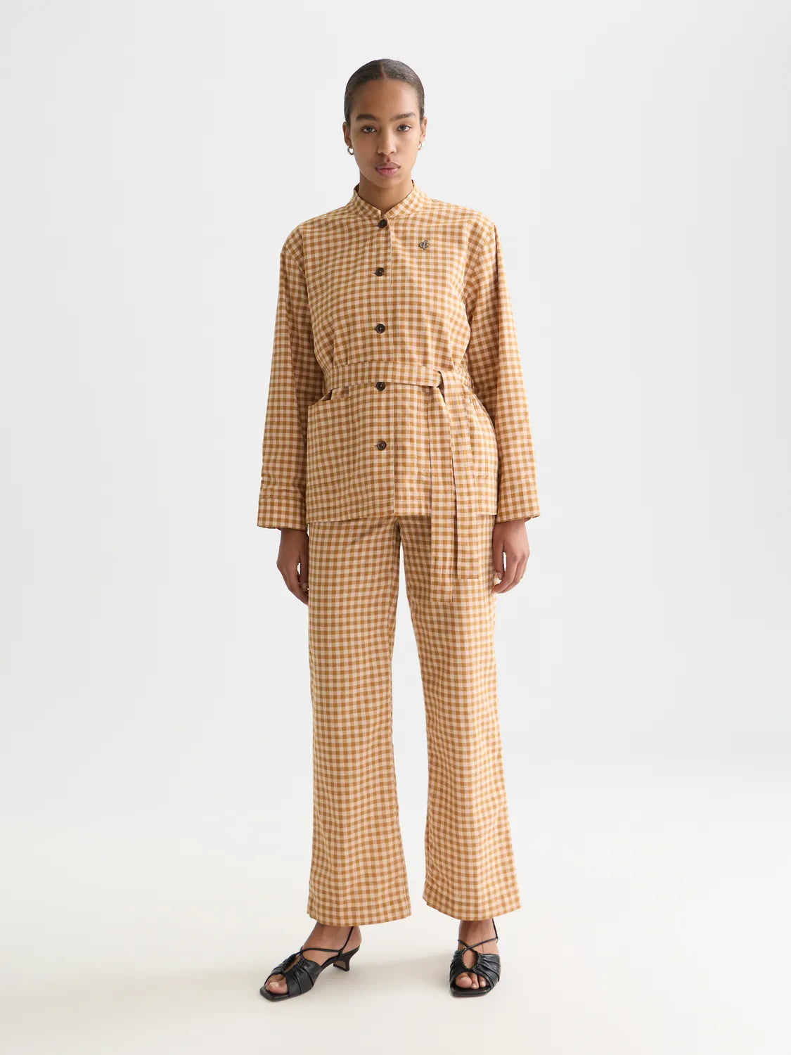 Edie - Linen Gingham High Rise Wide Leg Pants