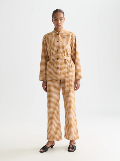 Edie - Linen Gingham High Rise Wide Leg Pants