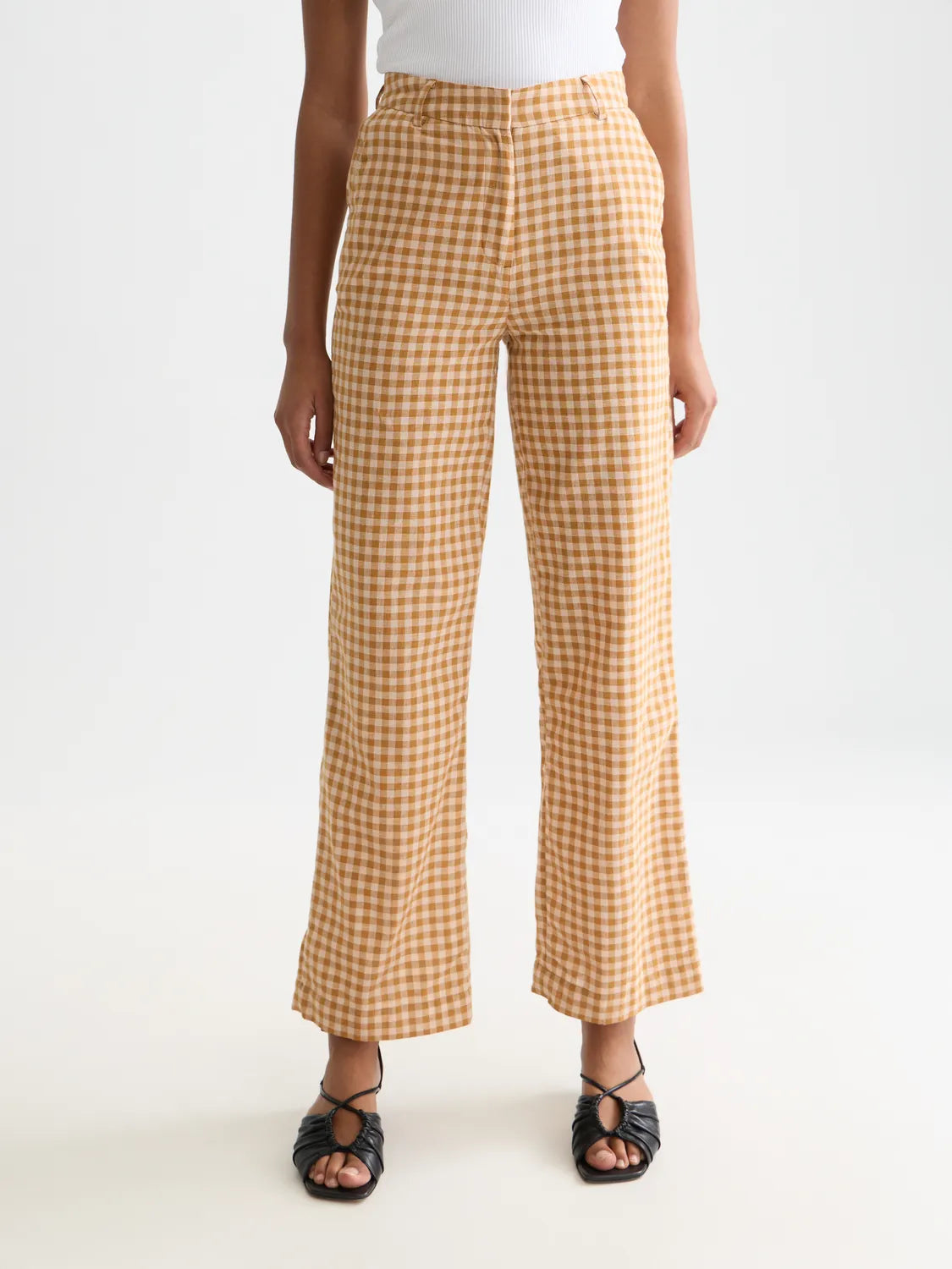 Edie - Linen Gingham High Rise Wide Leg Pants