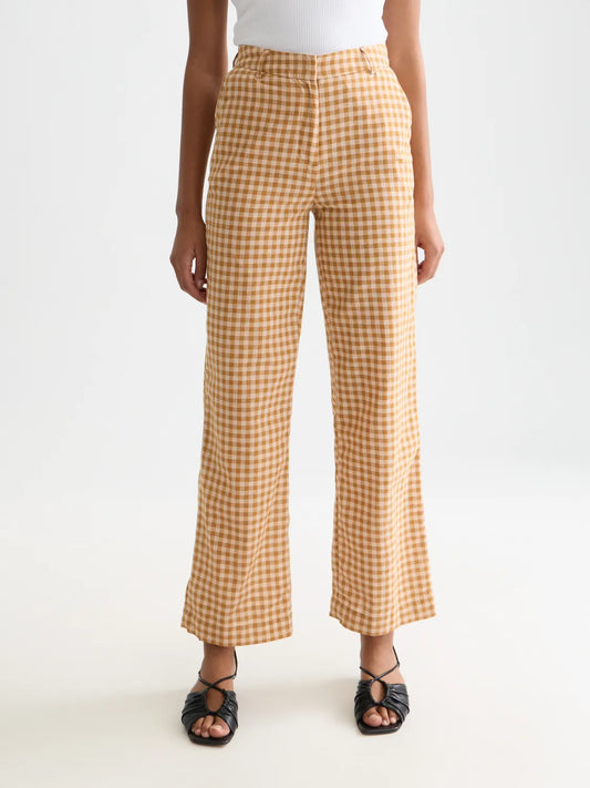 Edie - Linen Gingham High Rise Wide Leg Pants