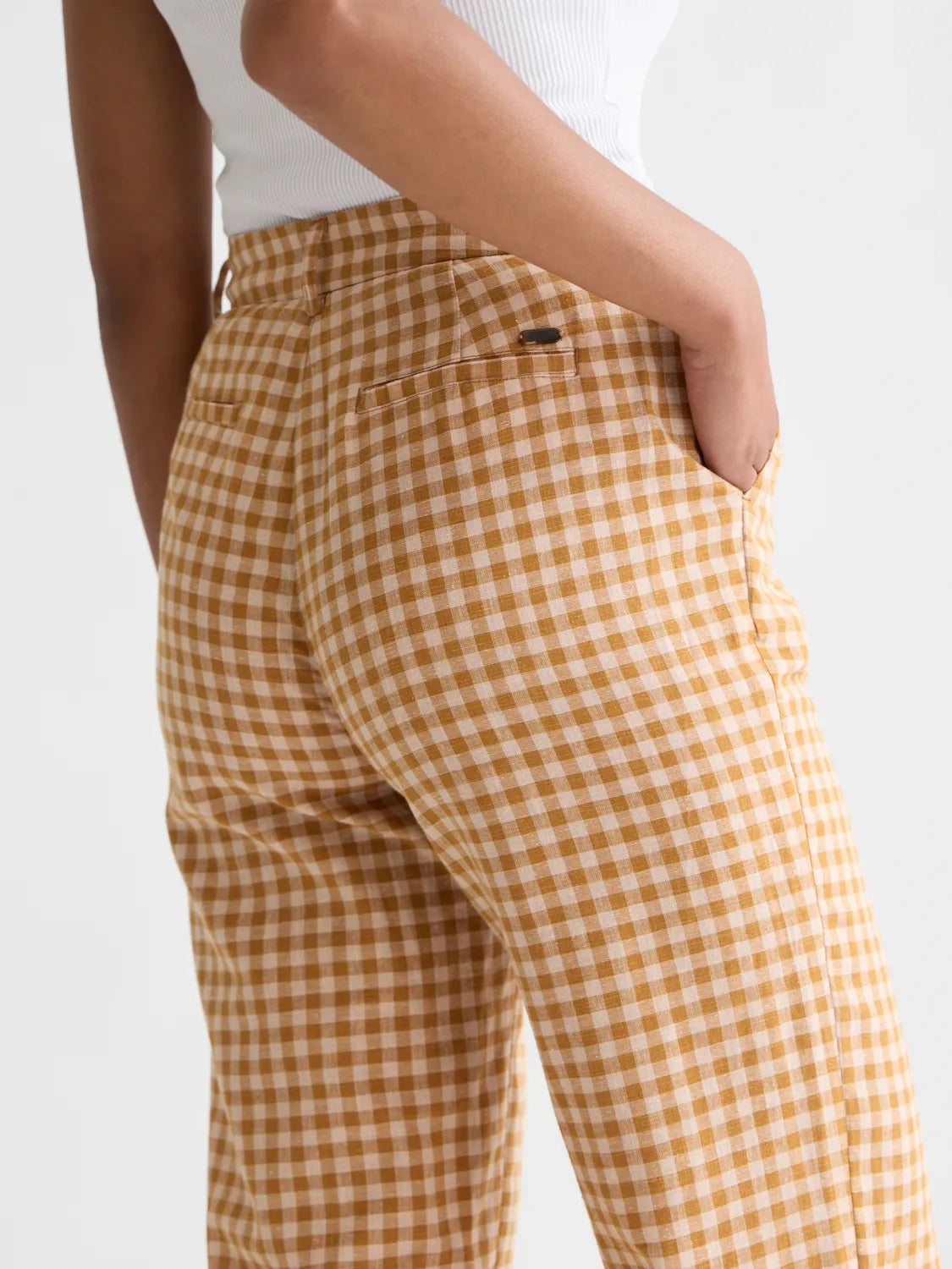 Edie - Linen Gingham High Rise Wide Leg Pants