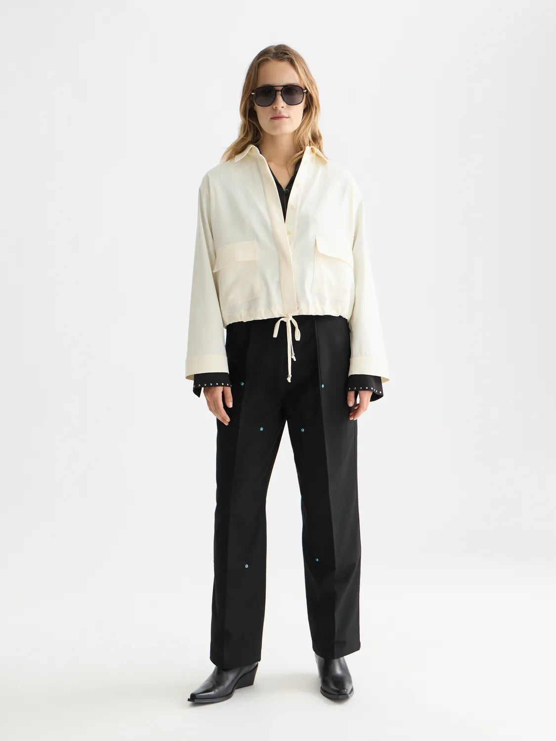 Raine Studded High Rise Wide Leg Pants