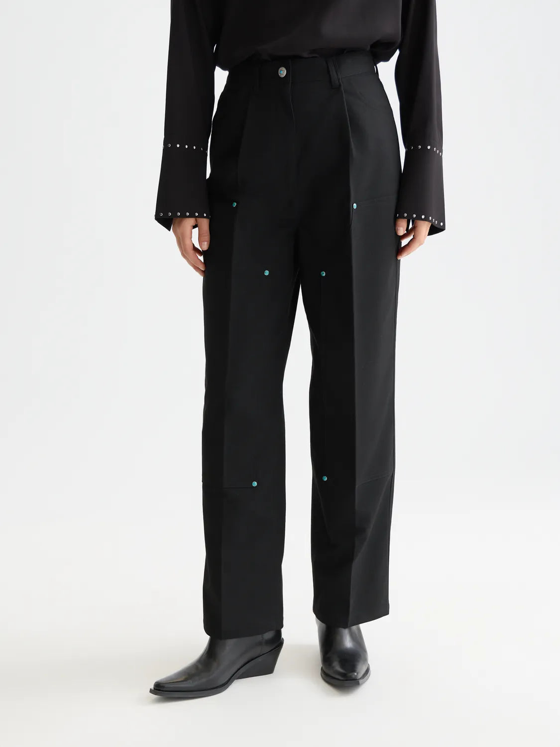 Raine Studded High Rise Wide Leg Pants
