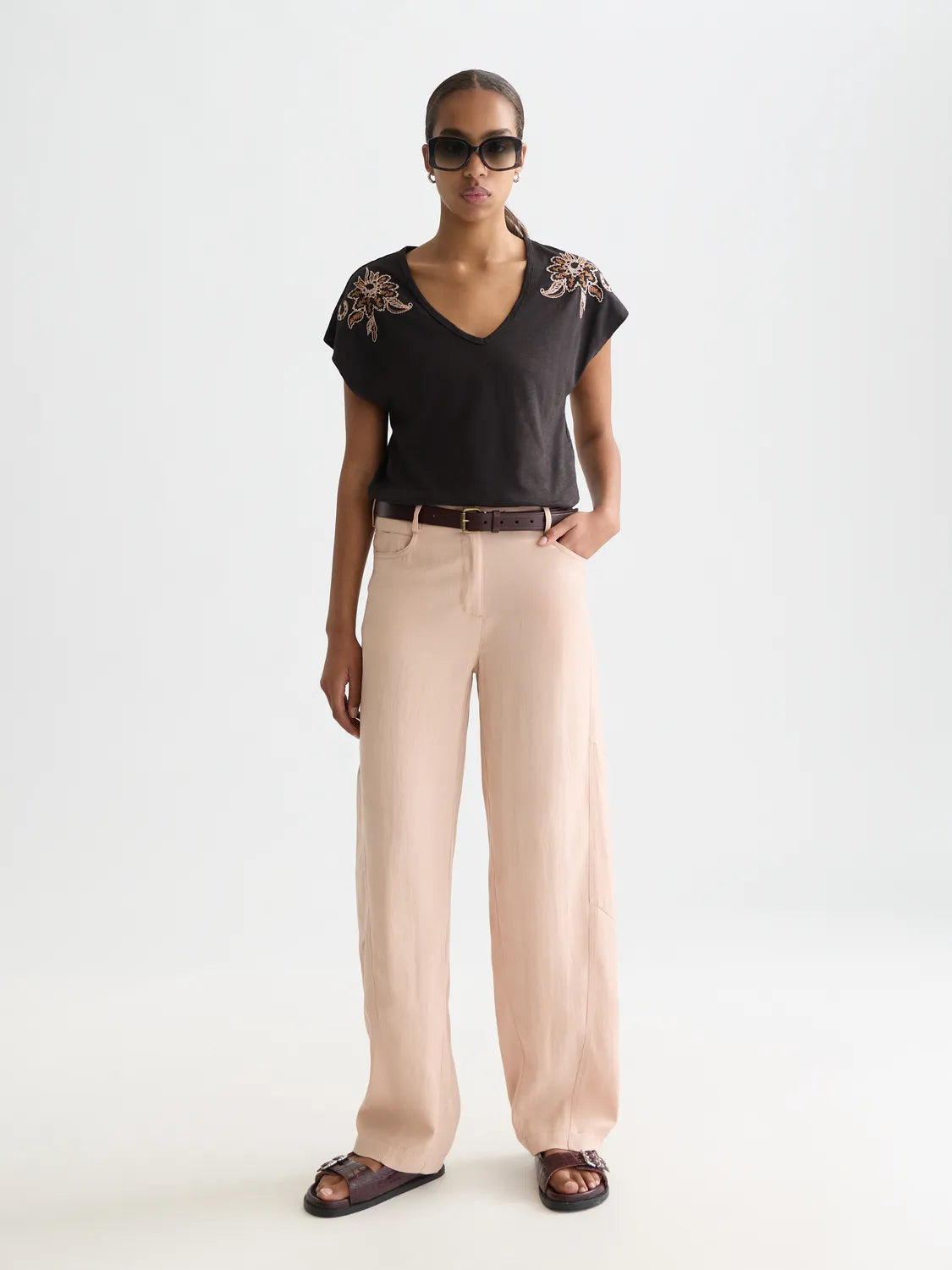 Lotus - Twill High Rise Barrel Leg Pants