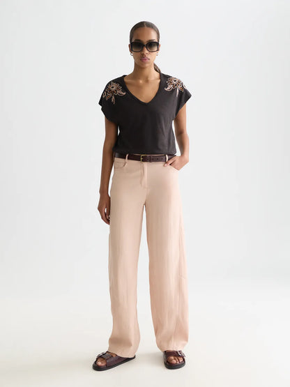Lotus - Twill High Rise Barrel Leg Pants
