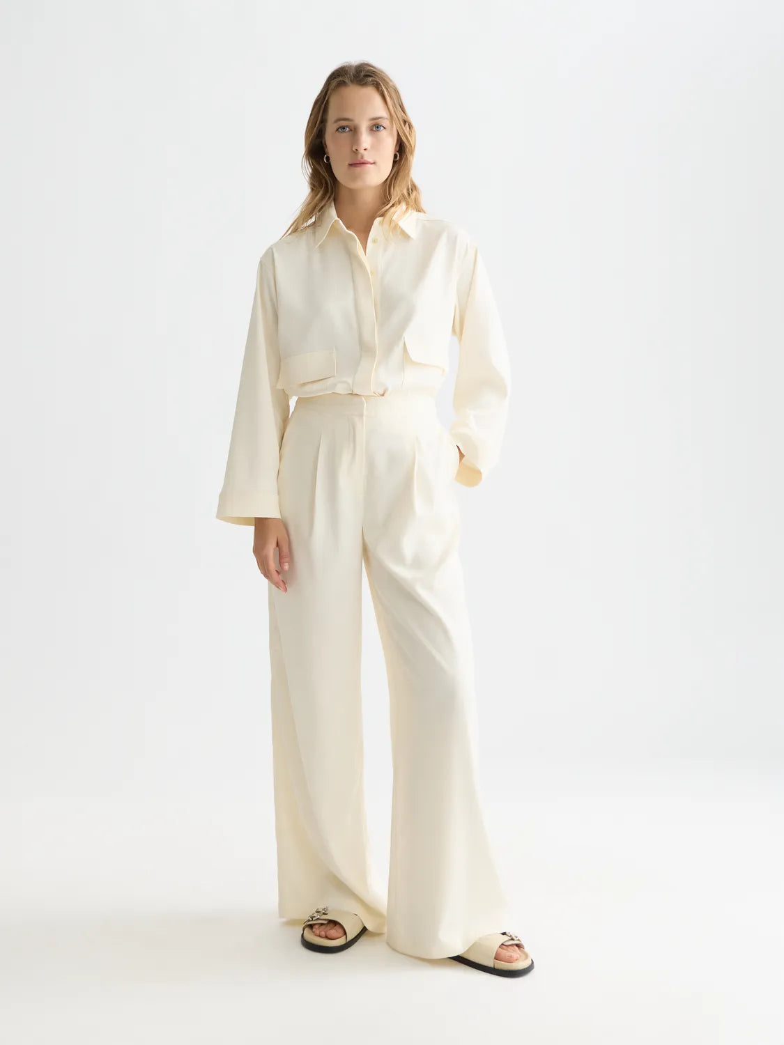Eleni - Jaquard High Rise Wide Leg Pyjama Pants