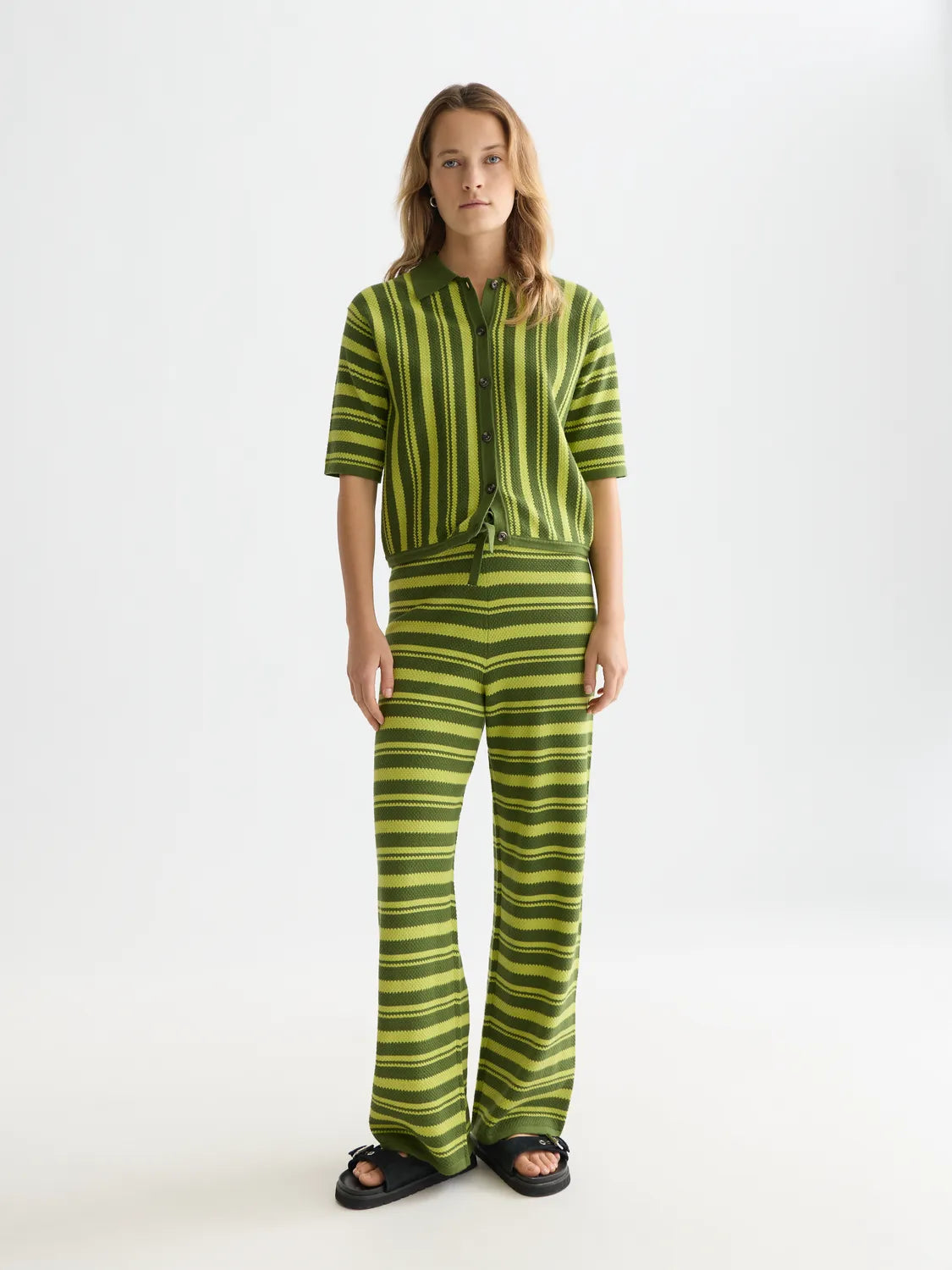 Textured Stripe Knitted Trousers