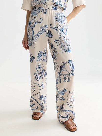 Scotch & Soda x Royal Delft Gia Mid-Rise Wide-Leg Printed Pants