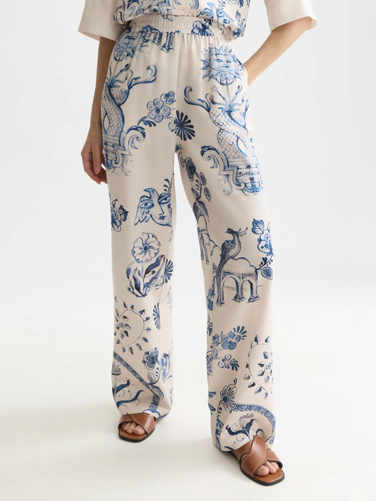 Scotch & Soda x Royal Delft Gia Mid-Rise Wide-Leg Printed Pants