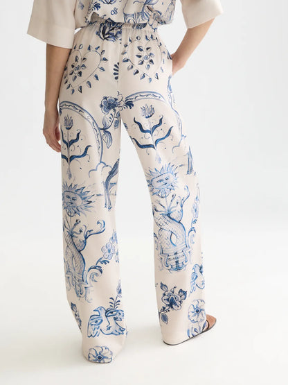 Scotch & Soda x Royal Delft Gia Mid-Rise Wide-Leg Printed Pants