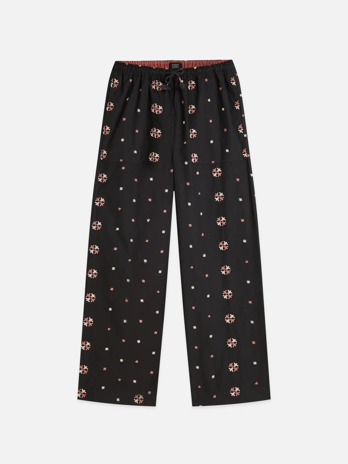 Noa High-Rise Wide-Leg Embroidered Pull-On Pants