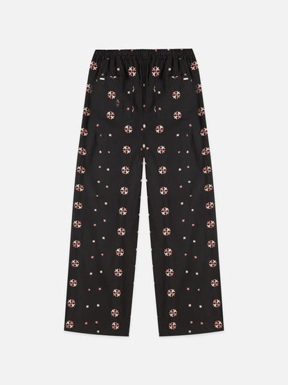 Noa High-Rise Wide-Leg Embroidered Pull-On Pants