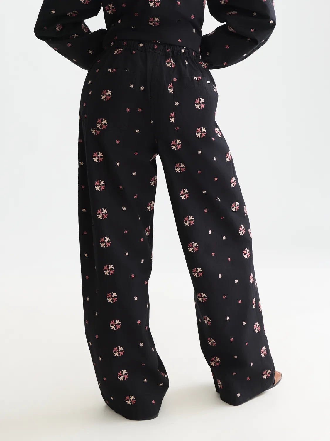 Noa High-Rise Wide-Leg Embroidered Pull-On Pants