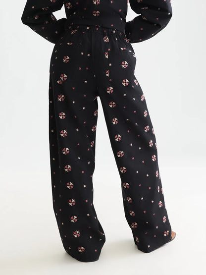 Noa High-Rise Wide-Leg Embroidered Pull-On Pants