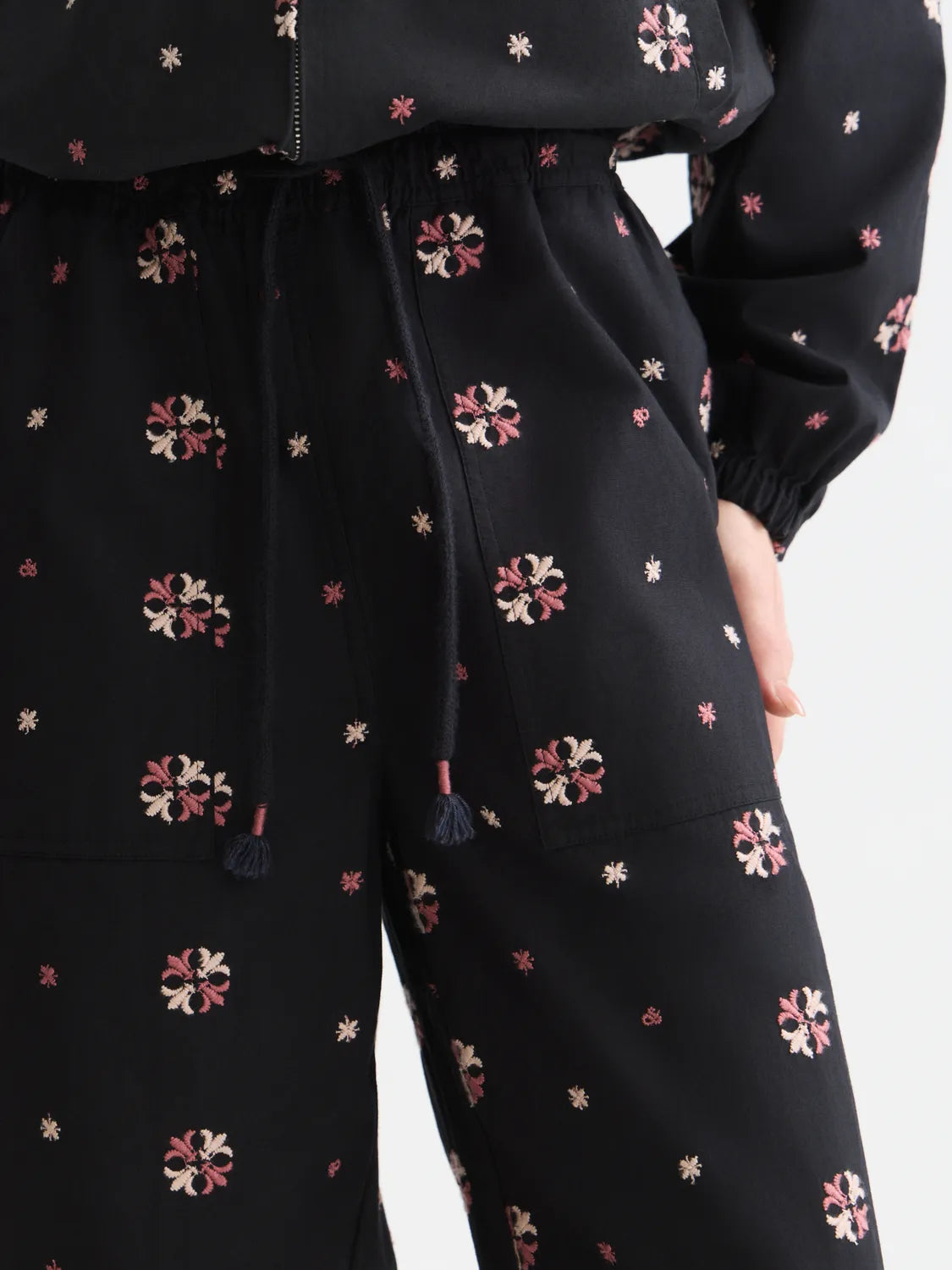 Noa High-Rise Wide-Leg Embroidered Pull-On Pants