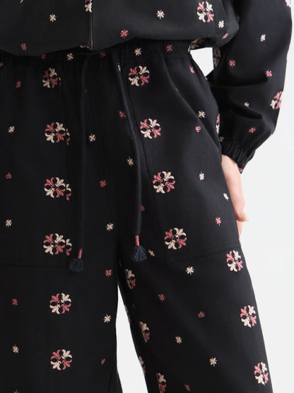 Noa High-Rise Wide-Leg Embroidered Pull-On Pants