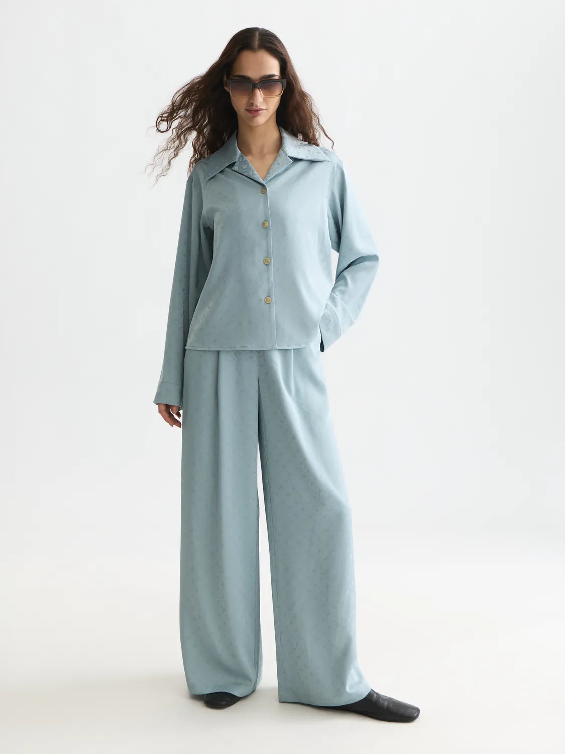 Eleni - High-Rise Wide-Leg Jacquard Pants