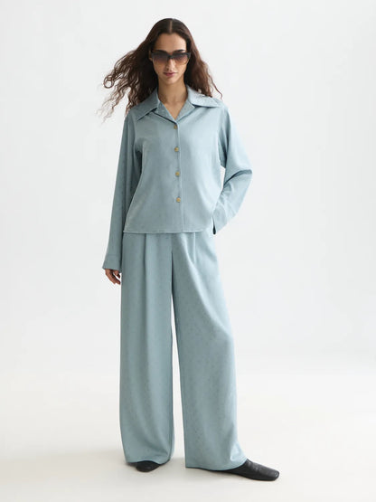 Eleni - High-Rise Wide-Leg Jacquard Pants