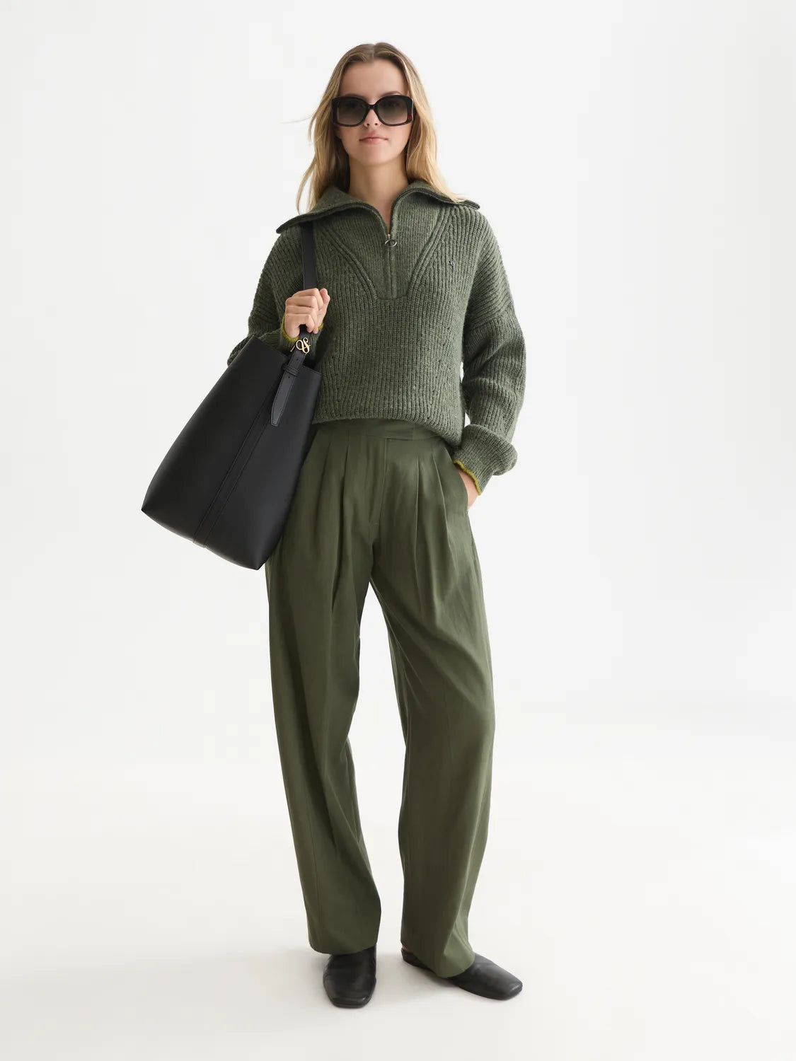 Quinn - Mid-Rise Wide-Leg Gabardine Pants