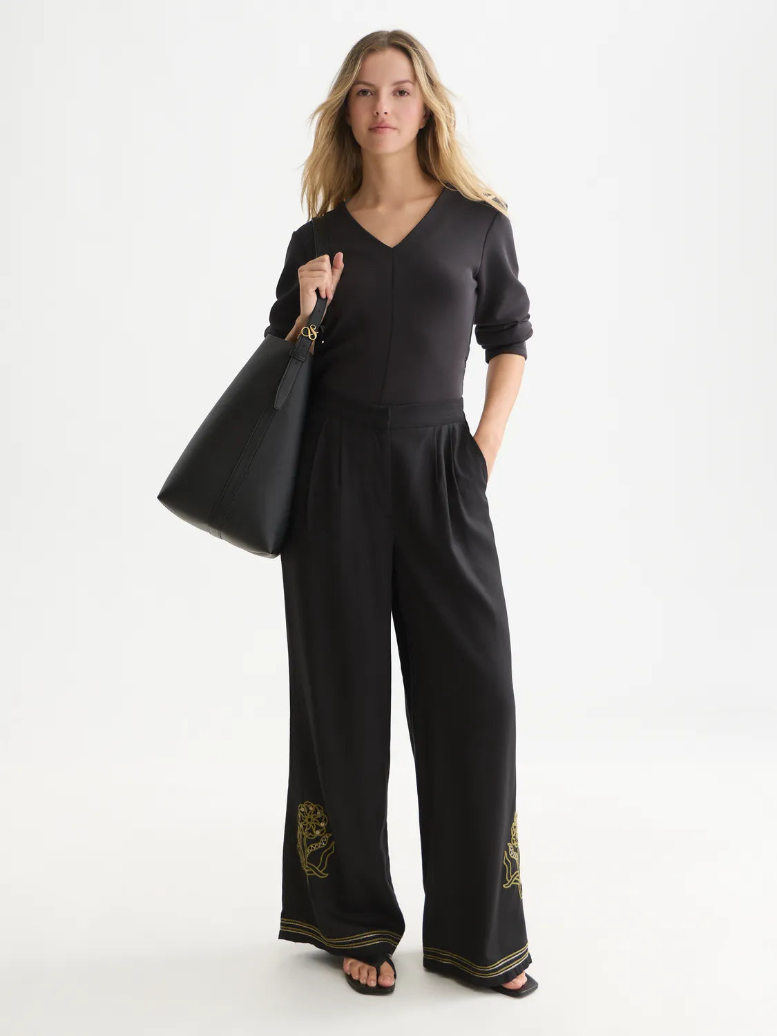 Eleni - High-Rise Wide-Leg Embellished Pants
