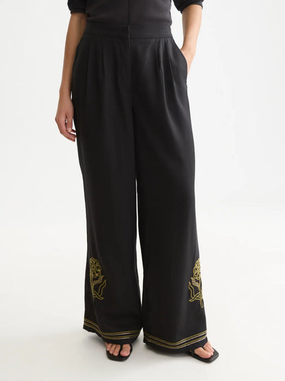 Eleni - High-Rise Wide-Leg Embellished Pants