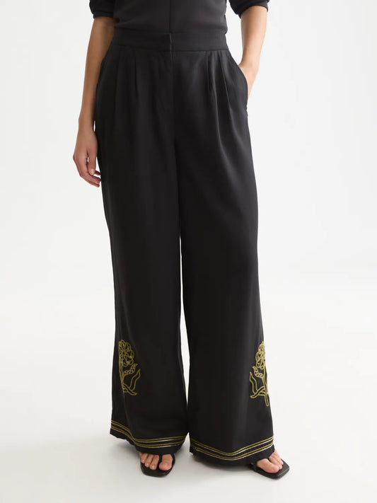 Eleni - High-Rise Wide-Leg Embellished Pants