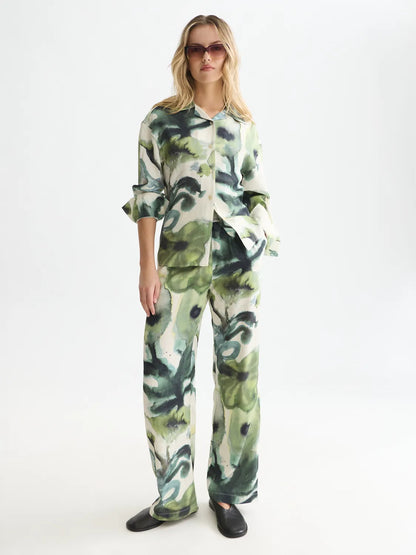 Gia - Mid-Rise Wide-Leg Printed Pull-On Pants